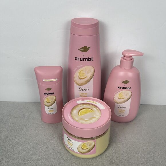 Dove X Crumbl Lemon Glaze Gift‎ Set 4 Products 🍋 Body Wash Hand Scrub Deodorant